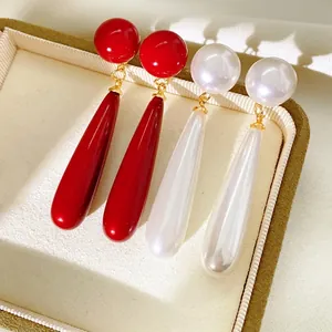 Teardrop Dangle Earrings With Resin Imitation Artificial Pearl And Silver Earring Post Long Vintage Elegant For Women