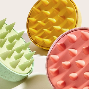 Eco-friendly wheat straw scalp massager with soft silicone bristles in pastel colors