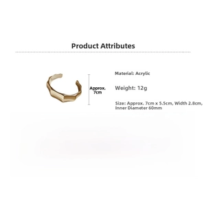 Detailed specs of the wavy acrylic bangle with 60mm inner diameter in gold finish