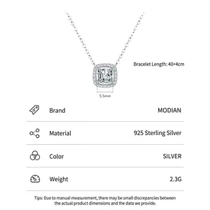 Classic S925 sterling silver square zircon necklace with sparkling halo gemstone setting