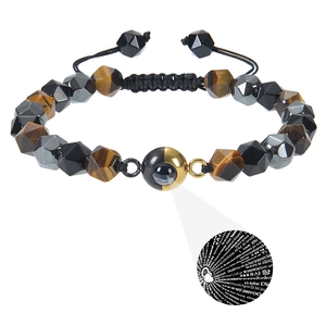 Tiger Eye Obsidian Natural Stone Bracelet With Multilanguage I Love You Projection Stone Hand Woven Braided Rope Jewelry