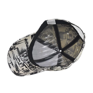 Black and white tie-dye baseball cap with artistic landscape print made of 100% polyester