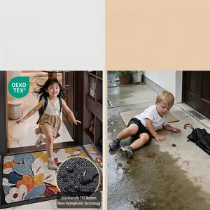 Floral luxury entryway mat with non-slip TPE backing and nano water-repellent surface