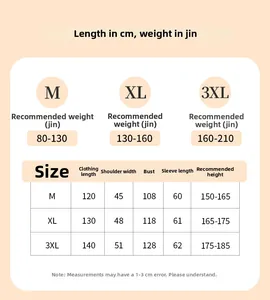 Detailed size chart for long flannel bathrobe with length, shoulder, and chest measurements