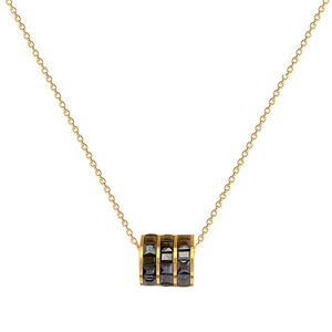 Titanium steel necklace with black triple-ring cylinder pendant on white background