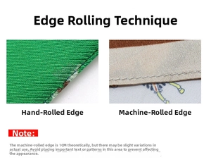 Detail comparison of hand-rolled and machine-rolled hemming on silk scarves