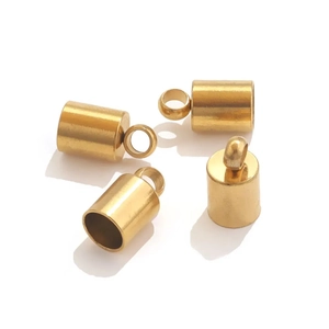 Detailed macro view of 18K gold plated stainless steel cord end caps for jewelry making