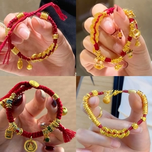 Bracelet Cordon Rouge Tressé Porte Bonheur Cuivre Plaqué Zodiaque Serpent Lotus Ajustable Cadeau Bénédiction Femmes