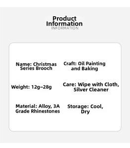 Detailed specifications for alloy Christmas brooch with 3A rhinestones and painted enamel