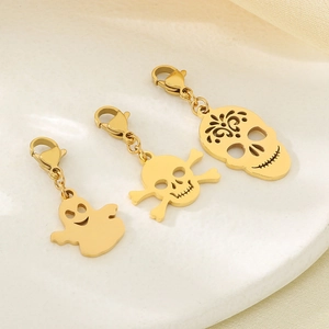 Creative Halloween gold skeleton and ghost pendants with lobster clasps in stainless steel