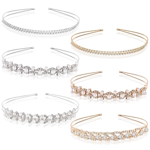 Set of 6 gold and silver bridal headbands with sparkling rhinestones and pearls
