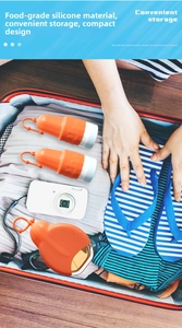 Orange leak-proof food-grade silicone travel bottle sleeve with hanging loop for luggage