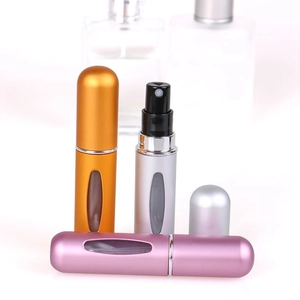 Set of 5ml portable refillable perfume spray bottles in pink silver and gold aluminum