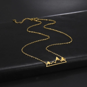 Minimalist gold hollow mountain range pendant necklace with adjustable chain