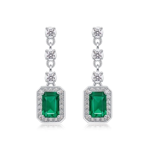Elegant emerald cut drop earrings with S925 silver and surrounded by sparkling crystals