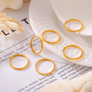 Minimalist 18K gold plated titanium steel rings on a magazine background