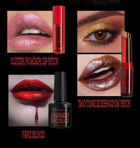 Halloween-Make-up-Set mit Glitzerlippenstift, zweifarbigem Lidschattenstift und Kunstblut