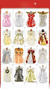 Detailed grid showing sixteen diverse Christmas angel tree topper designs and styles