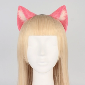 Pink plush handmade cat ear headband for cosplay and Lolita fashion accessories