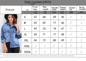 Size guide for vintage washed denim shirt showing front and rear length measurements