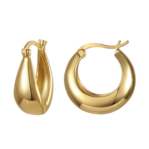 Chunky Hoop Earrings Retro Teardrop Water Drop Geometric Brass Jewelry With 925 Sterling Silver Earring Post High Polish