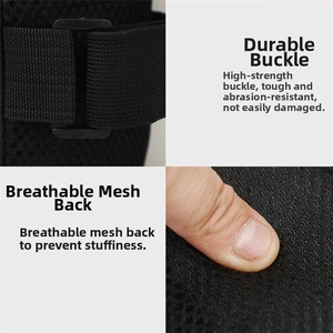Detail of durable buckle, nylon strap, and breathable honeycomb mesh fabric for arm bag