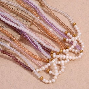 Stainless Steel Handmade Beaded Necklace With Freshwater Pearl And Faceted Rhinestone Elegant Fashion Jewelry For Women