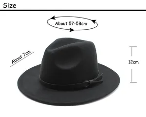 Size chart showing 57-58cm head circumference for the black wool fedora hat