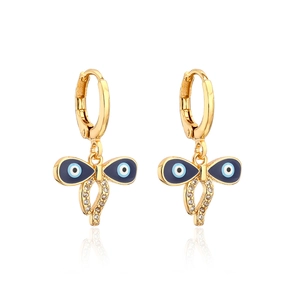 Elegante 18K vergoldete Schleifenohrringe mit blauem Emaille Auge und glitzernden Zirkonia