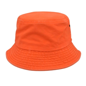 Detail view of the durable orange washed cotton canvas fabric on a breathable bucket hat