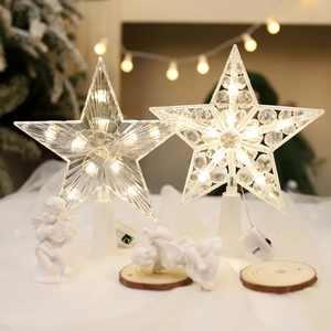Christmas Tree Topper Star Lighted LED Glowing Plastic Acrylic Transparent Battery Operated Holiday Decoration Home Ornament