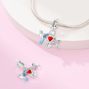 Silver angel olive charm bead with peace dove and heart hand on snake chain bracelet