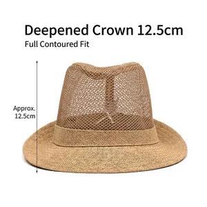 Chapeau de paille respirant pour homme, maille légère, couronne profonde de 12,5 cm