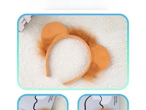 Detail of lion ear headband with plush faux fur mane and soft fabric covered plastic frame