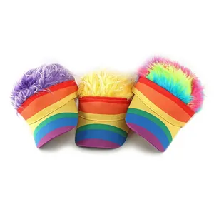 Divertida visera de sol arcoíris con peluca de pelo falso para fiestas y aire libre