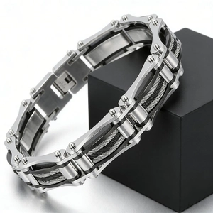 Industrie Mechanik Kette Armband Herren Edelstahl Geflochtenes Kabel Punk Biker Stil Maskuliner Schmuck