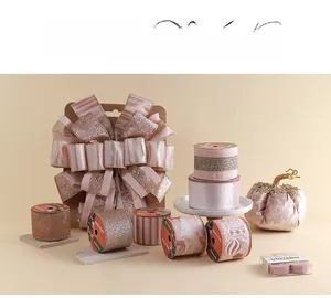 Rose gold Christmas ribbon set with pink bow and velvet pumpkin holiday decorations