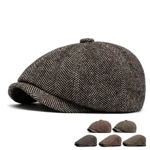 Retro tweed herringbone newsboy cap for men in wool blend with multiple color options