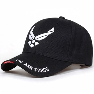 Casquette de baseball noire US Air Force avec logo brodé blanc et sergé de coton tactique
