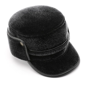 Men's winter thermal plush hat with ear flaps and visor for cold weather outdoors