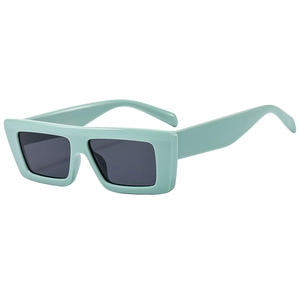 Retro rectangle sunglasses in mint green with wide temples and dark grey lenses