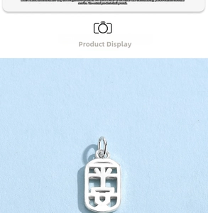 Detail of 925 sterling silver square pendant with Pingan character for DIY jewelry