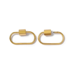 Detailed view of gold oval carabiner lock with screw clasp for DIY jewelry making