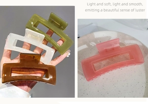 Detailed collage of multi-colored translucent claw clips in green, white, brown and pink