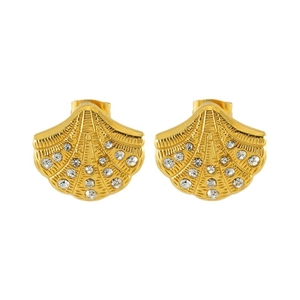 Luxurious 18K gold-plated shell-shaped stud earrings with sparkling pavé crystals
