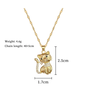 Detailed specs for gold cat pendant necklace with crystals, chain length 40+5cm