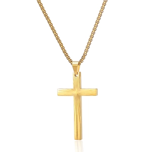 Cross Necklace Stainless Steel Sunburst Texture Light Refraction Box Chain Hip Hop Streetwear Jewelry For Men Women
