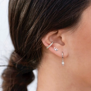 Elegant S925 silver crown earrings set featuring minimalist cubic zirconia ear cuffs and studs