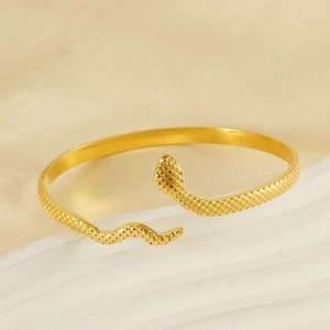 Snake Shape Open Bangle 18K Gold Plated Stainless Steel Cuff Bracelet Scale Texture Vintage Bohemian Jewelry For Women