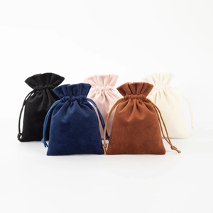 Five-color velvet drawstring pouches for jewelry storage and gift packaging options